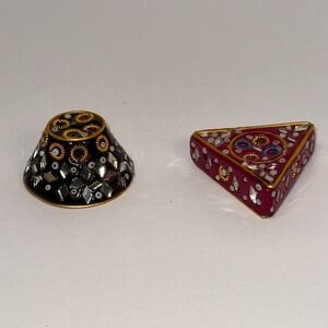 Ornate Vintage Decorative Trinket Set Bell Triangle Red Black Gold Mosaic Mirror